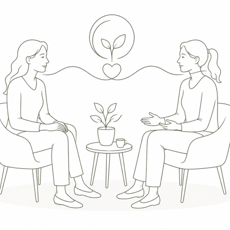 Illustration eines persönlichen Coachinggesprächs zwischen zwei Frauen